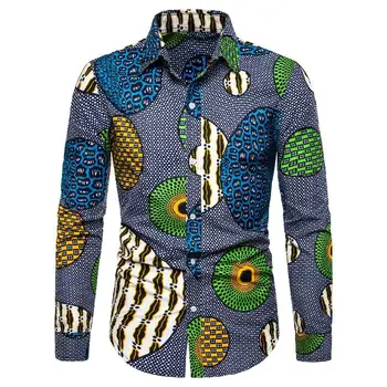 

2019 African national style men's Fashion printing long-sleeved shirt fashion Europe and America code 3XL