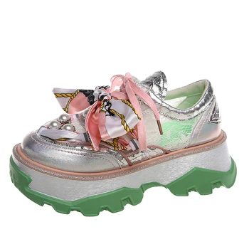 

Women Chunky Platform Sneakers Luxury Designers Fashion Bow Vulcanized Shoes Round Toe Casual Shoes Woman Sneaker British Style