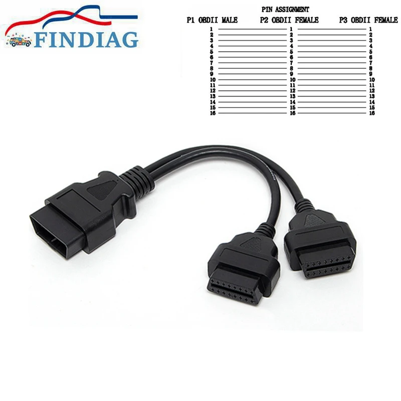 OBD2 익스텐션 케이블 수-듀얼 암 Y OBD OBDII 케이블, 16 핀 스플리터, 30cm 1-2 수-2 암 인터페이스