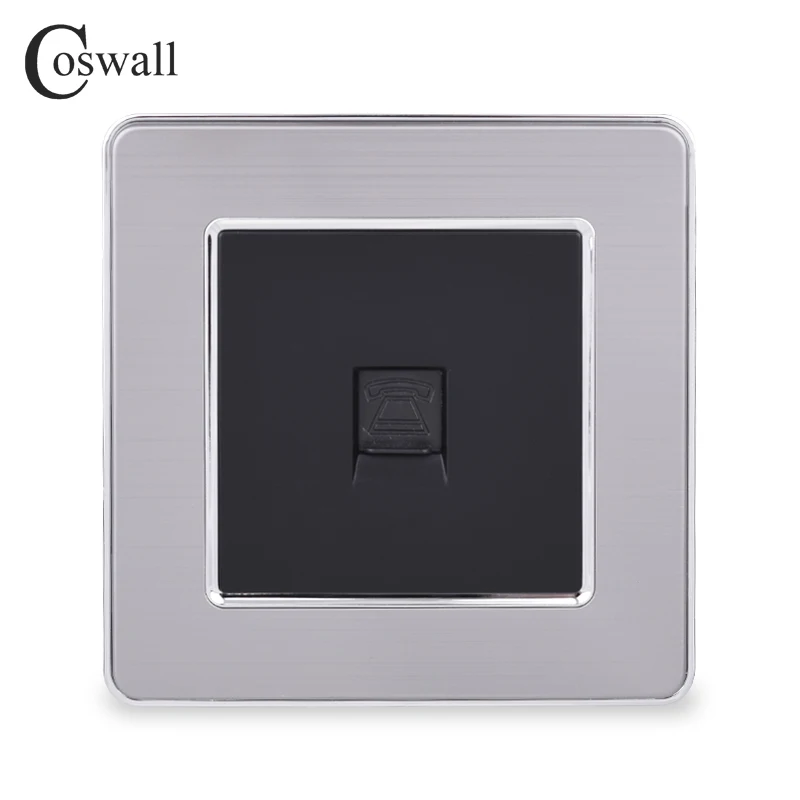 COSWALL 1 Gang RJ11 2 Core телефонный разъем Роскошные розетка для стены Нержавеющая сталь матовый серебряная рамка Панель