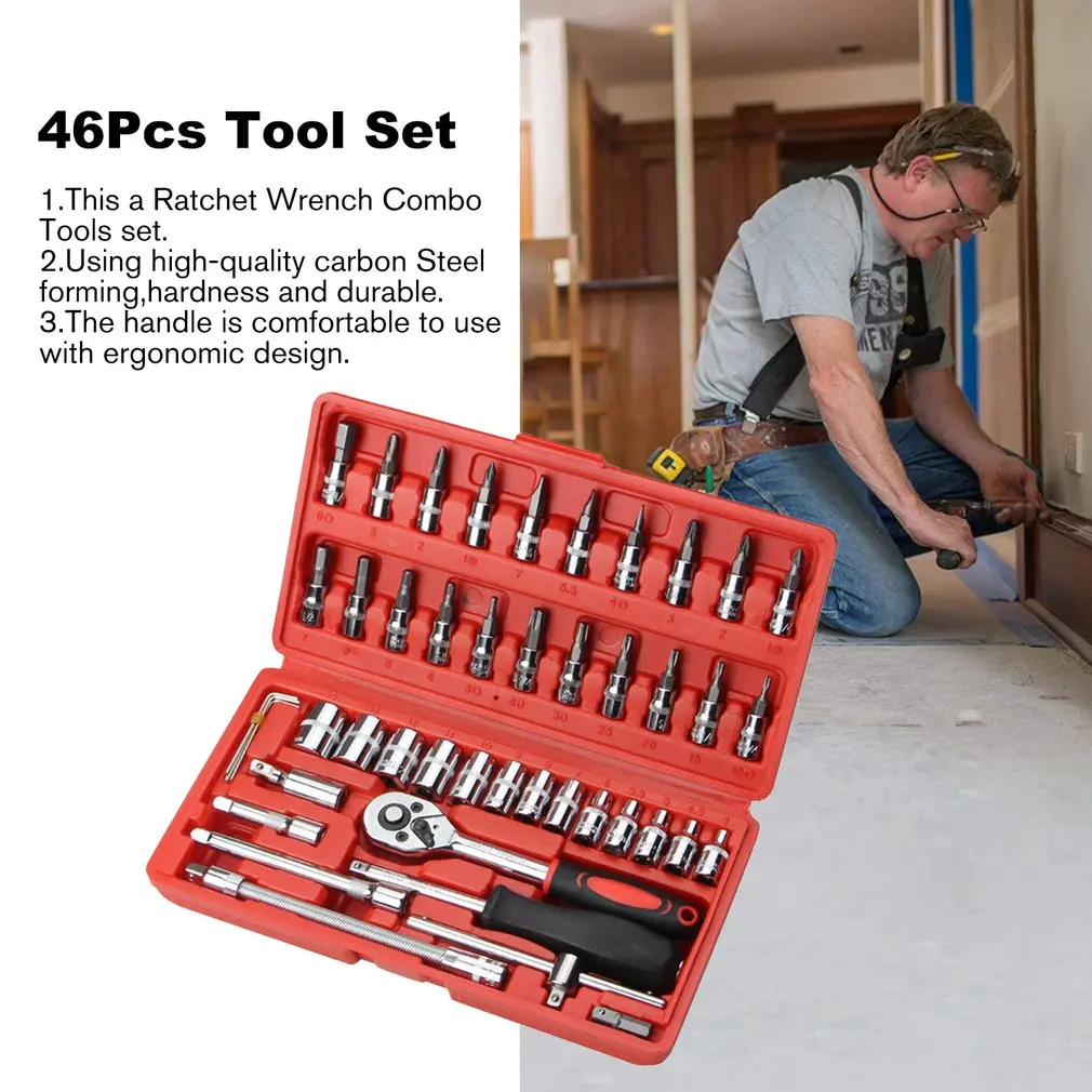 

46Pcs Wrench Socket Spanner Screwdriver Combination Set Tool for Household Motorcycle Car Repair Hand Tools