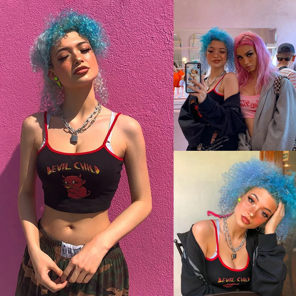 Женская сексуальная облегающая Повседневная Уличная майка-Топ Little Devil Camisole без рукавов летняя рубашка на бретельках