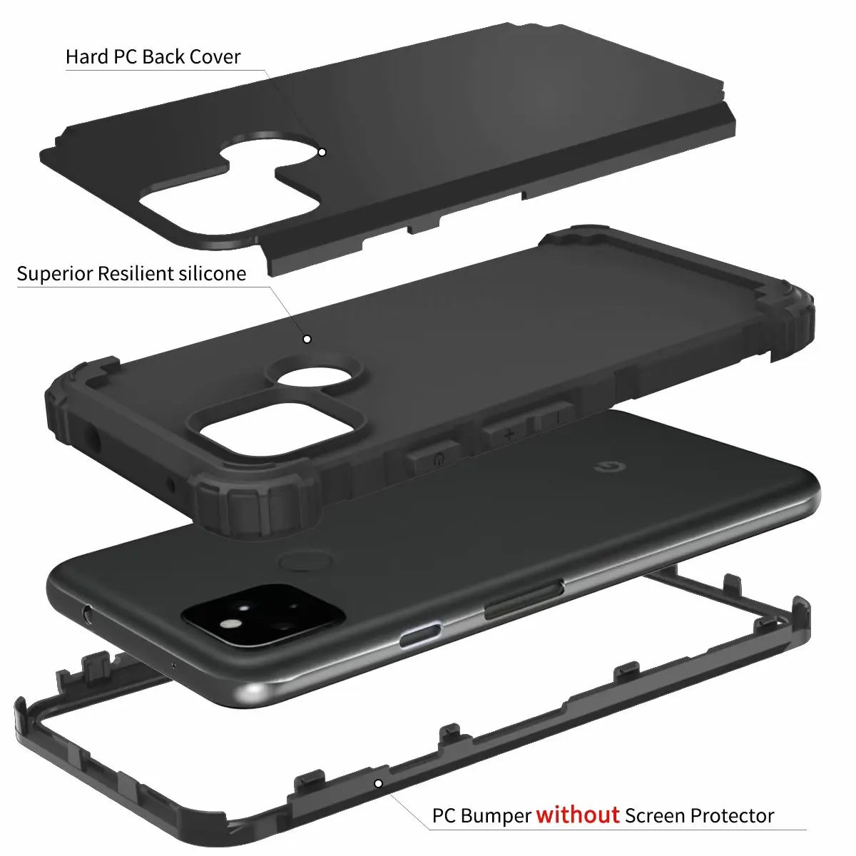 Heavy Duty Armor Rugged case Dust-Proof Shockproof Drop-Proof Scratch-Resistant Tough cover For Google Pixel 4A 5G/Pixel 5 ► Photo 2/6