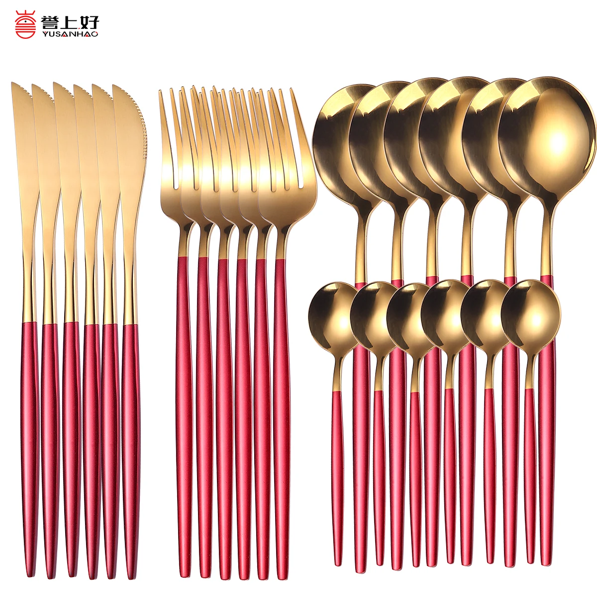 24pcs Upscale Gold Dinnerware Set Stainless Steel Tableware Set Knife Fork Coffee Spoon Flatware Set Dishwasher Safe Cutlery Set