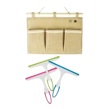 

Linen Fabric Wall Door Closet Hanging Storage Bag Organizer (3 Pockets) & Glass Window Wiper Soap Cleaner