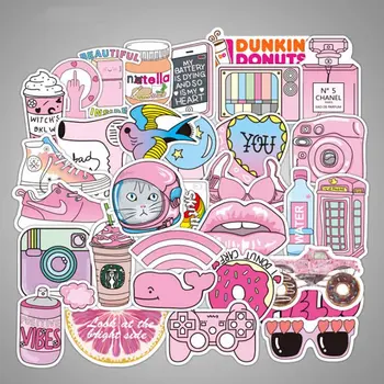

50pcs/pack PVC Waterproof Pink Girls Fun Sticker Cool Fashion Stationery Stickers For Suitcase Laptop The Luggage