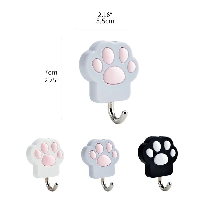 Wall Mount Hooks Creative Cats Paw Shape Hanger Punch Free Wall Mount Hook Towel Holder Home Storage Organizer