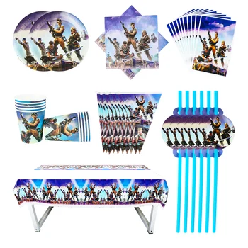 

40/80/81/100Pc Fortress Night Baby Shower Party Decoration Birthday Sets Eat Chicken Banner Straw Cup Plate Tablecloth Supplies