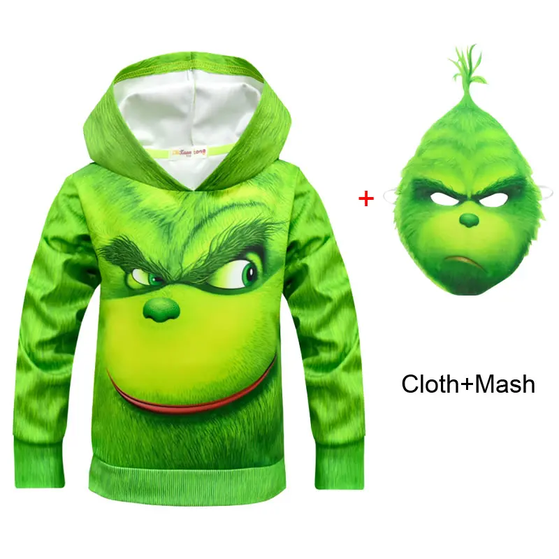

Grinch Costume For Teen Boy Sweatshirt Cloth Christmas Halloween Fall Winter Kid Cartoon Print Hooded T Shirt Top Child 10 12T
