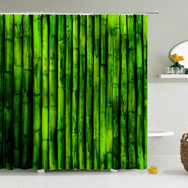 GreenPlantBambooShowerCurtainBathroomBathCurtainWaterproof