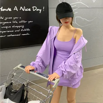 

O Casual Sports Slim Strap Dress And Solid Color Long-sleeved Loose And Thin Jacket