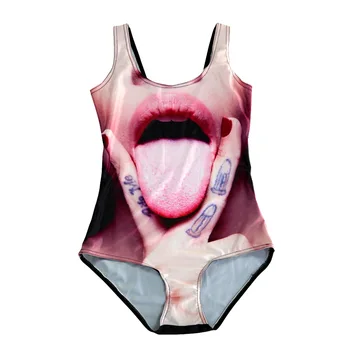 

Printing scissors hand tongue-throwing one-piece swimsuit
