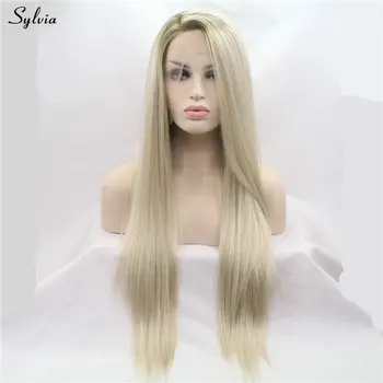 

Sylvia Synthetic Lace Front Wigs Ombre Blonde Long Silky Straight Side Part Wigs Heat Resistant Fiber for Women Natural Looking