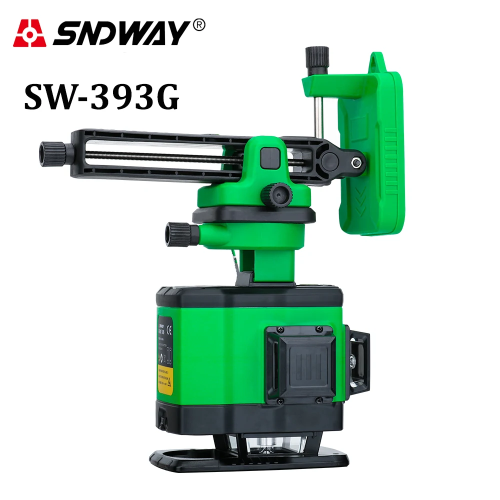 SNDWAY зеленый лазерный уровень 12 линий 3D 360 градусов вращающийся крестообразный зеленый луч выравниватель вертикальный и горизонтальный самонивелирующийся стикер на стену - Color: SW-393G