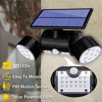 

Solar Garden Light Outdoor Waterproof Dual Head 30LED Solar Powered Lamp Wall Mount Light Sensor Spotlight Security