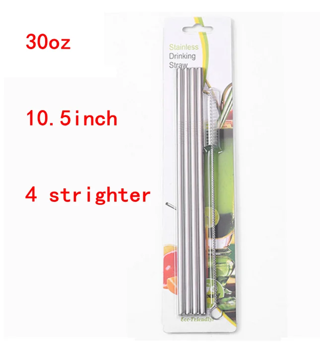 30oz 100sets 4+1/set Reusable 8.5 10.5 inch Straight/Bent 304 Stainless Steel Metal Drinking Straw With Clean Brush For 20oz/30oz Mug - Цвет: 30oz