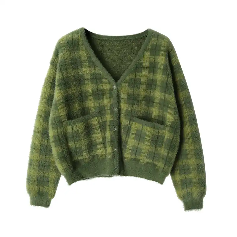 fluffy green cardigan