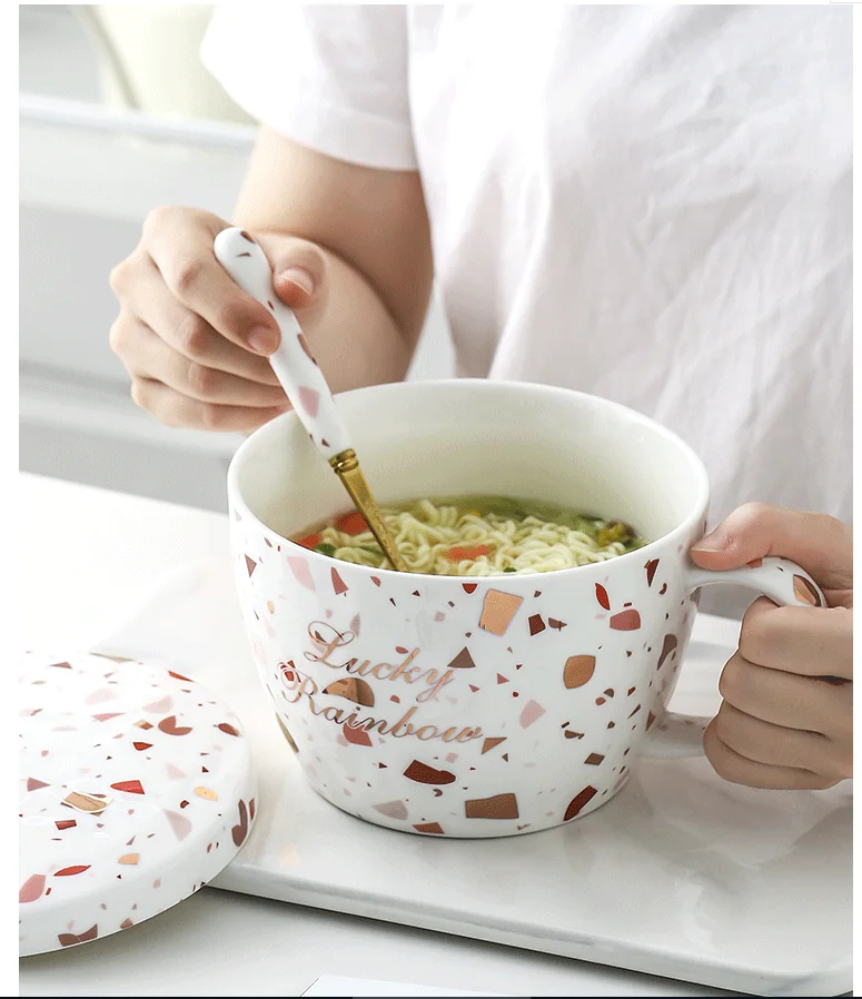 Creative Large Ceramic Bowl Mug Breakfast Cereal Calix Water Milk with Lid Sadoun.com