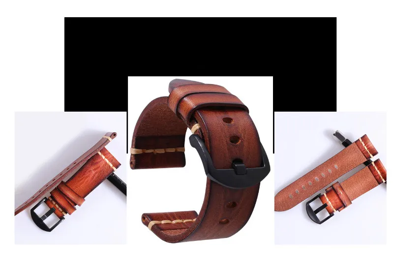 New 1PCS Genuine Cow Leather Watch Band Watch Strap Black Buckle 18mm 20mm 22mm 24mm 26mm Size Available - 20200534
