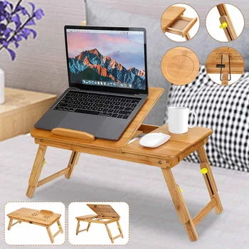 

1 Pcs Adjustable Bamboo Desk Shelf Dormitory Bed Laptop Stand Two Flowers Book Reading Laptop Table