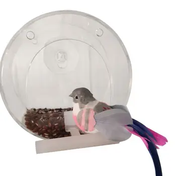 

Pet Parrot Portable Round Bird Feeder Transparent Acrylic Hanging Adsorption