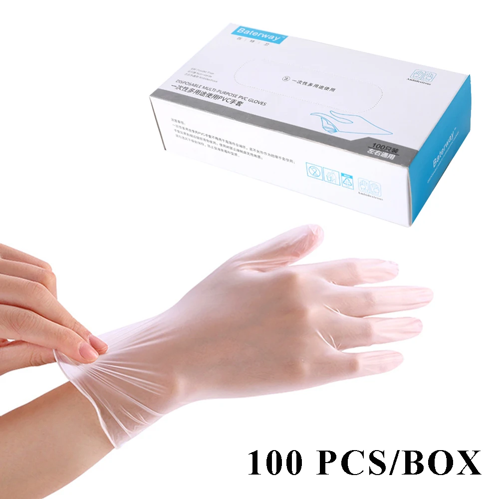 

100pcs Disposable Latex Gloves Cleaning Work Finger Gloves Latex Protective Home Food For Safety Transparent Vinyl PVC Gloves