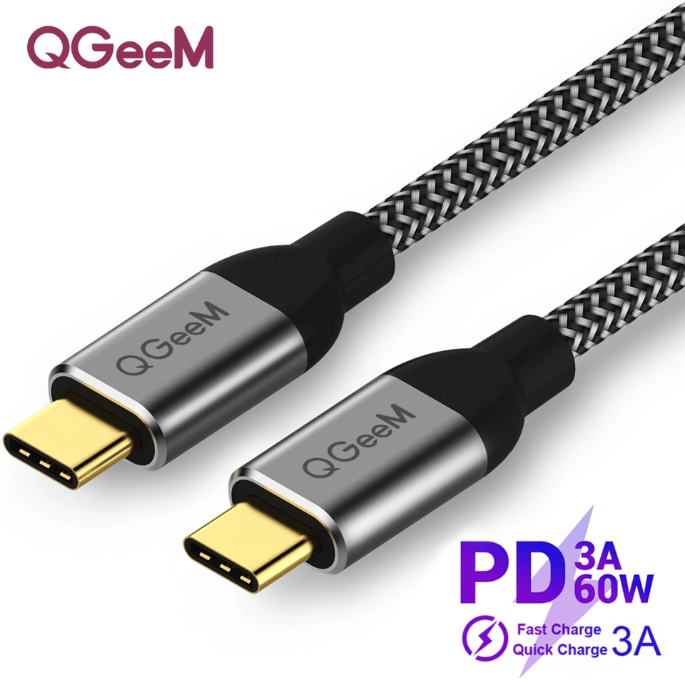 QGeeM USB 3,1 type C к USB C кабель Gen2 PD 60 Вт USB-C к USB C зарядный провод шнур нейлоновый кабель шнур для samsung S9 S8 Macbook Pro