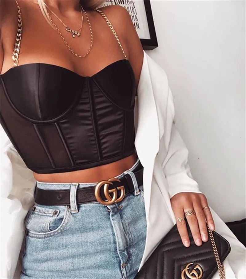 black corset bodysuit Sexy Black perspective Summer bodysuit women Lace Up Mesh Metal chain bandage jumpsuit beach Night club overalls Satin clothes red bodysuit