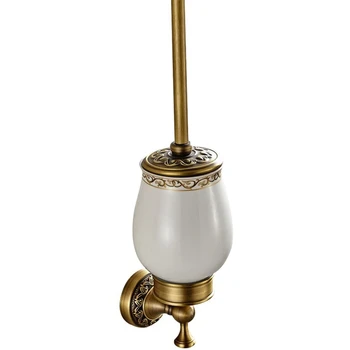 

New Antique Brushed Brass Carved Wall Mounted Toilet Brush Holder Bathroom Hardware