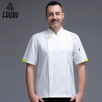 

High Quality Restaurant Uniform Shirt Wholesale Women Men Apple Green Short-Sleeve Kitchen Hotel Chef Jacket Bakery Work Clothes