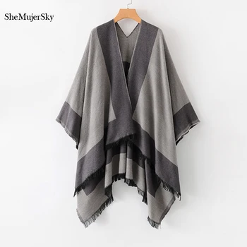 

SheMujerSky Women Shawls Winter Warm Tassel Poncho Stoles Female Pashmina Scarf 2019 Cashmere