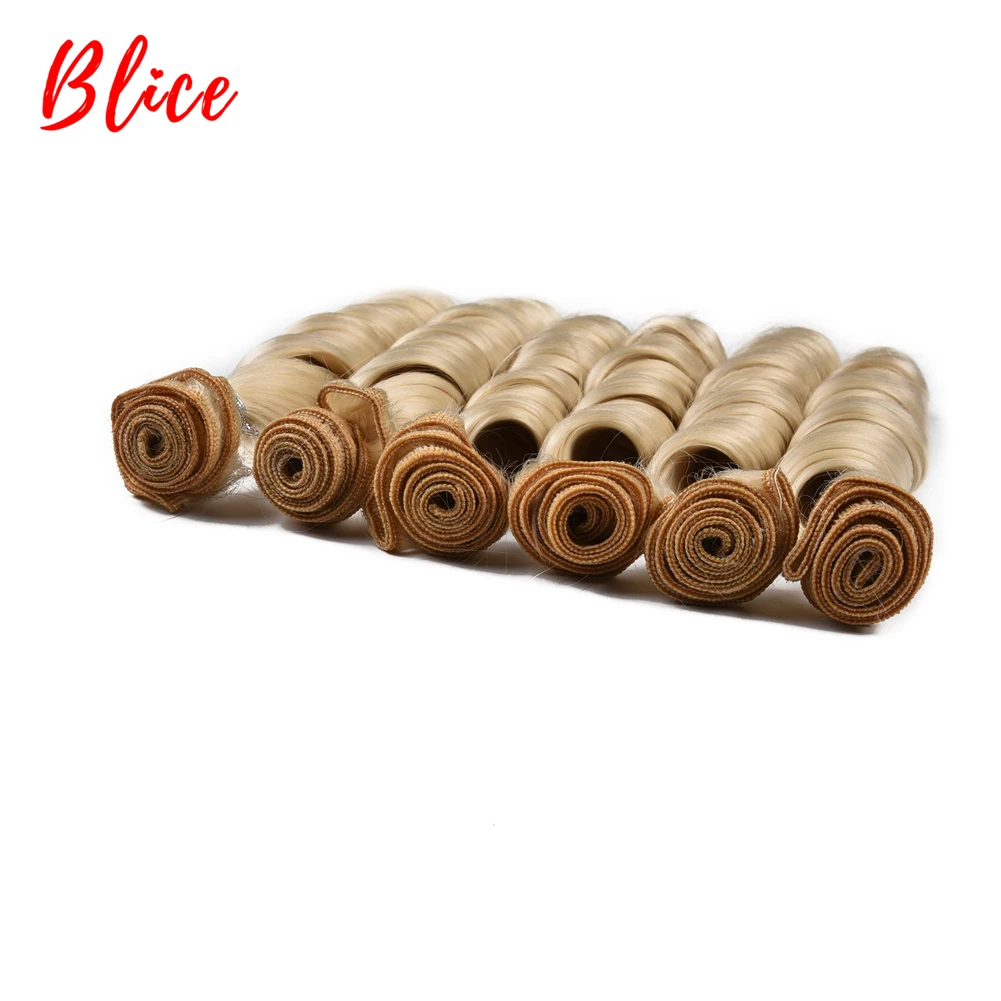 Blice 18inch Bouncy Curly Hair Heat Resistant Synthetic Hair Weave 222g/Pack Sew in Extensions 6pcs/pack Blonde Bundles
