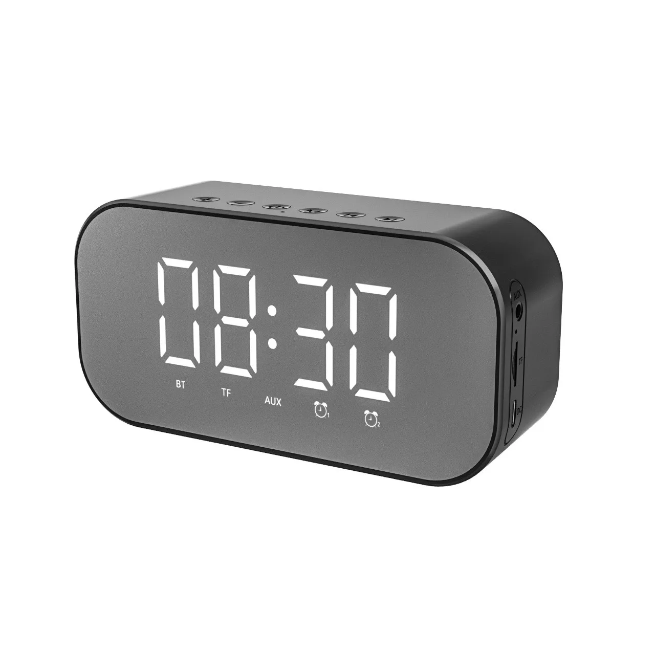 black Bluetooth динамик с fm-радио светодиодный зеркальный будильник часы сабвуфер портативный музыкальный плеер Повтор Смарт настольные часы для дома - Цвет: black