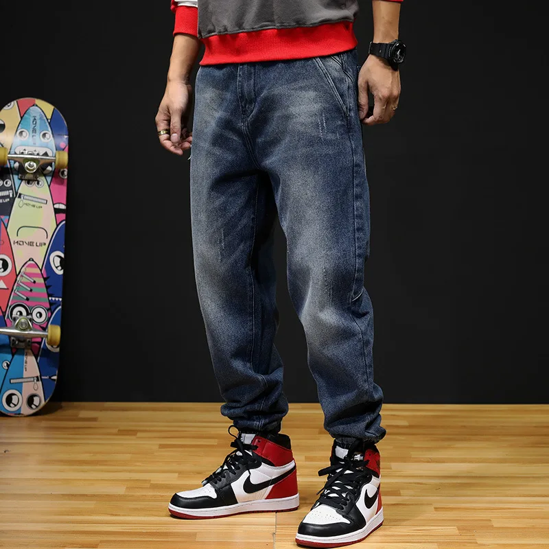 

Japanese Style Fashion Men Jeans Loose Fit Spliced Cargo Pants Harem Trousers Big Size 28-44 Korean Streetwear Hip Hop Jeans Men