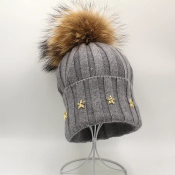 

[Rancyword] Thick Winter Hats For Women angora Beanies Hat knitted wool warm Beanie With Back 2020 New Golden stars
