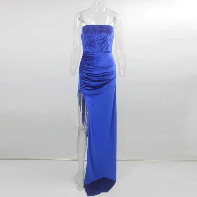PFFLOOK Velvet Split Sexy Party Dress women Off Shoulder Strapless Maxi Long Dress Bodycon Female Elegant Club Vestidos