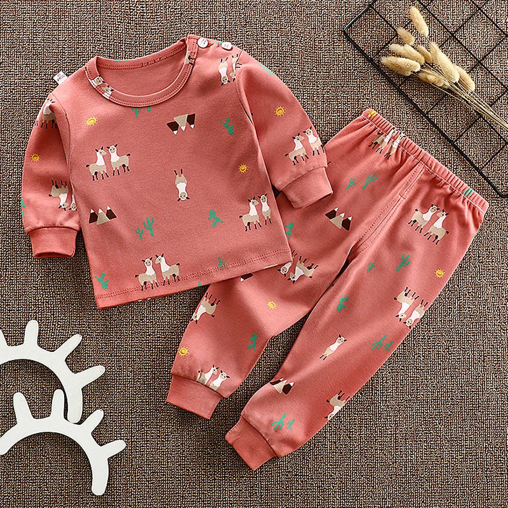 Casual Kids Boys Girls Clothes Set Autumn Winter Long Sleeve Pajamas Cartoon Home wear Toddler Child Boy Girl Outfits 9 11 Years - Цвет: Красный