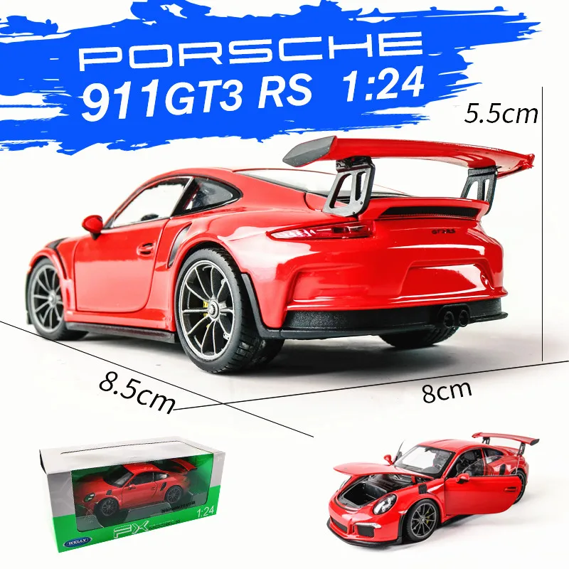 Модель автомобиля Welly 1:24 Porsche 911GT3 RS из фиолетового сплава литой и игрушечный