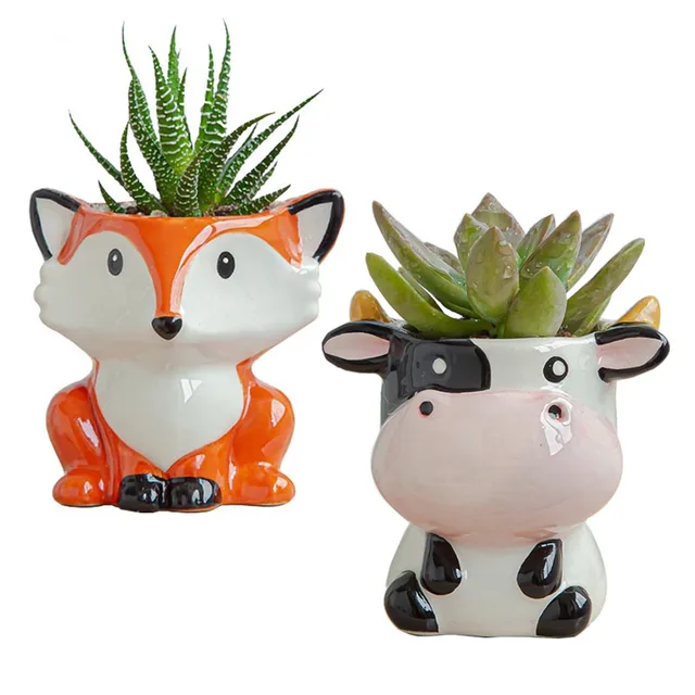 Északi Új Stílusú Kerámia Állatok Virág Edény Rajzfilm Zebra Juh Tehén Fej Mini Pozsgás Növények Bonsai Edények Otthoni Dekoráció