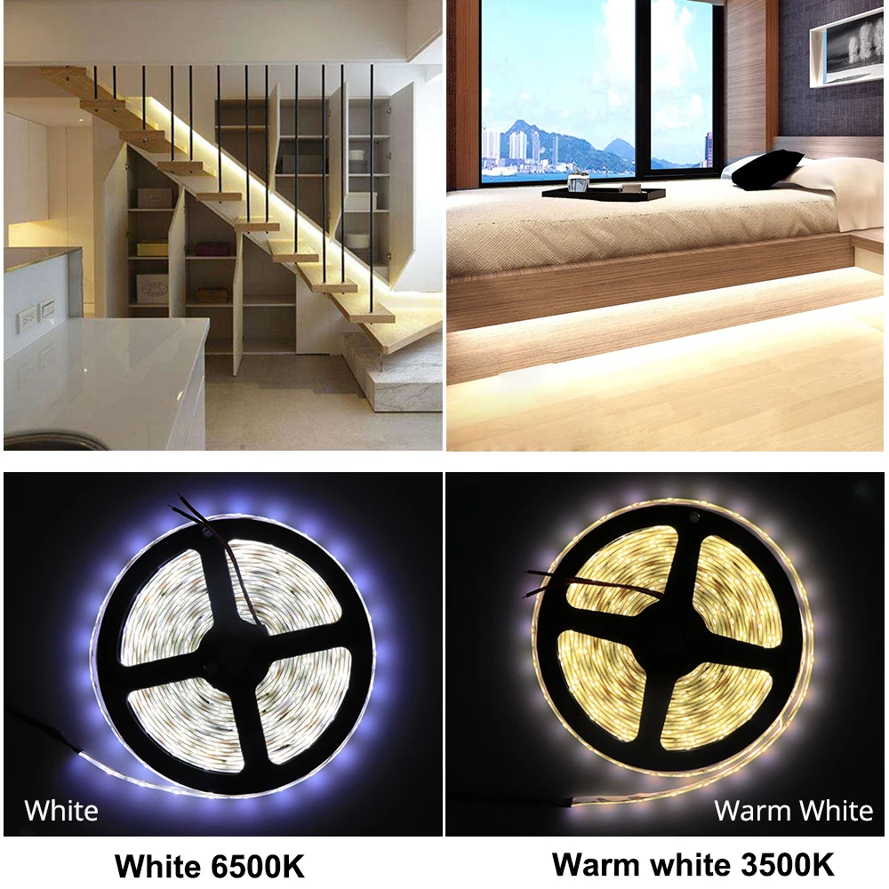 Светильник-кровать с датчиком движения, 1,2 м, Светодиодная лента, Ночной светильник, 12 В, светильник для шкафа, теплый белый, с таймером автоматического отключения