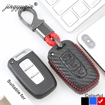 Keyforkess 3 pulsanti telecomando portachiavi custodia in pelle custodia adatta per HYUNDAI Elantra GT Azera Car Styling in fibra di carbonio