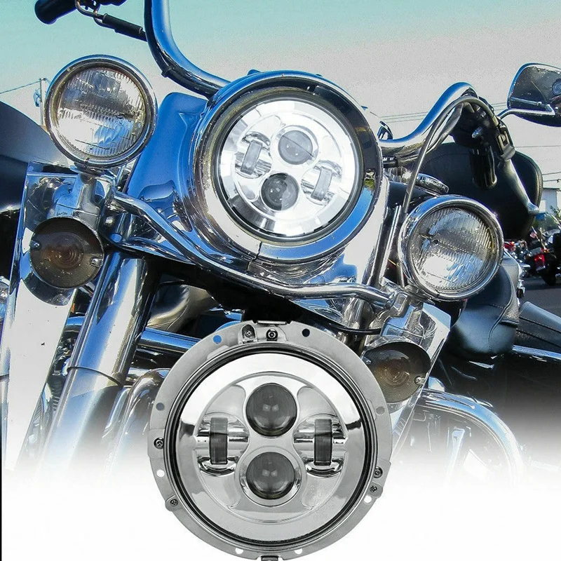 80 Вт 7 дюймов светодиодный хром фары ж/Монтажный корпус для Harley Davidson