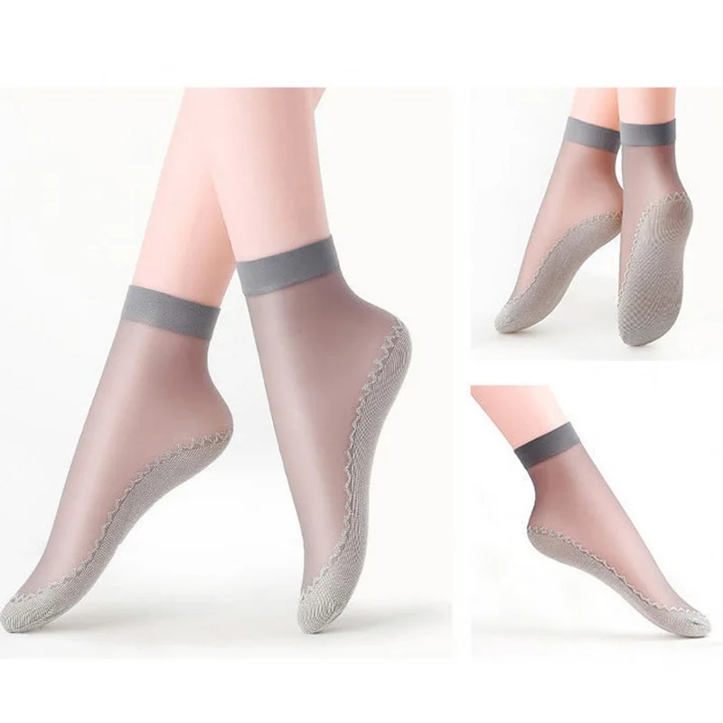 Summer Soft Silk Socks Women Cotton Breathable Bottom Non-Slip Transparent Thin Socks Ladies Short Sock Nylon Slippers Sock