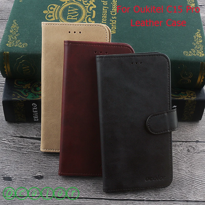 ocolor For Oukitel C15 Pro PU Leather Cover Case With Card Pocket Smartphone Protective Phone | Мобильные телефоны и