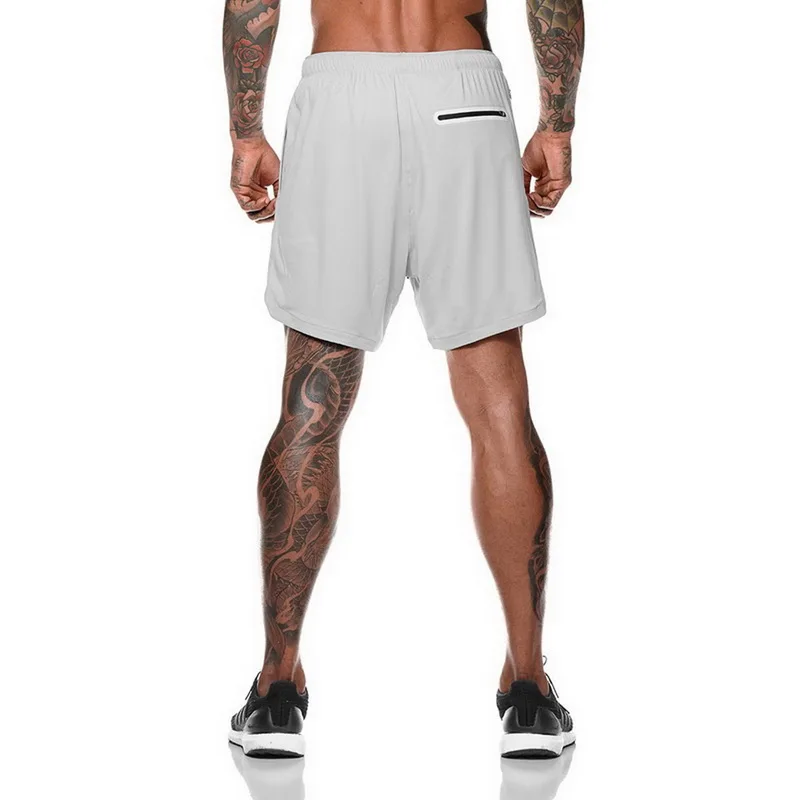 Summer new double-layer solid color shorts men's large size fitness training quick-drying jogging pants_26