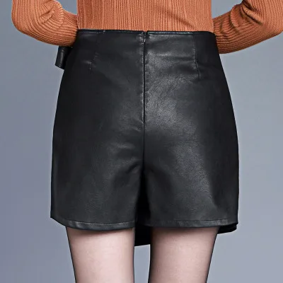 Новая мода bownot мини юбка женская pu кожа размера плюс юбки женские короткие faldas femme Сексуальная юбка jupe рабочая одежда черного цвета