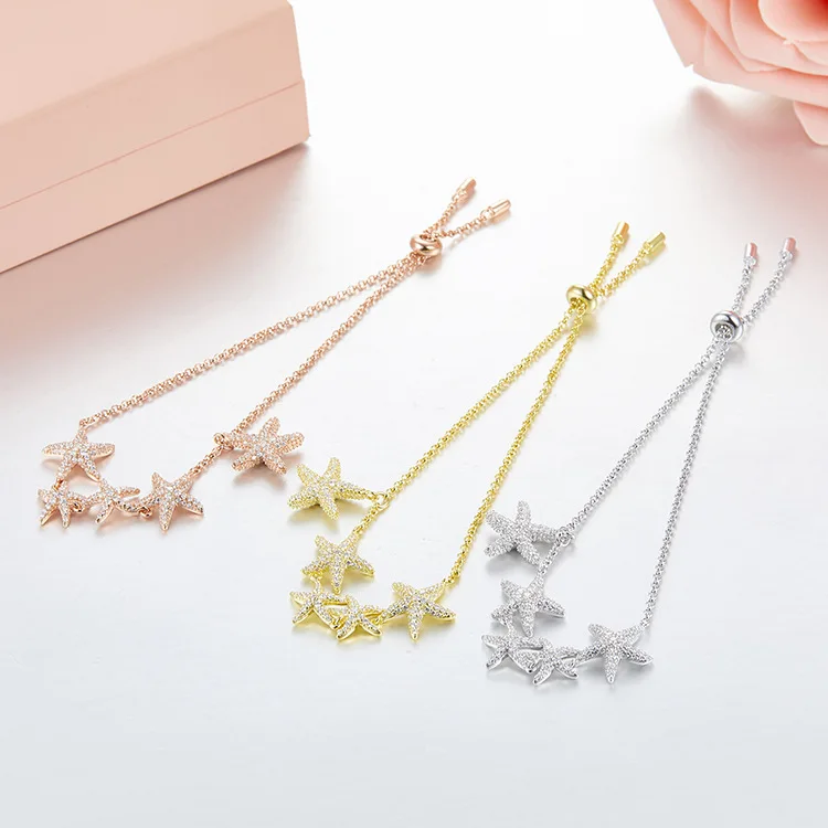 Luxury Multi Starfish Charm Bracelet for Women Luxury full zircon 5 Starfish Bracelet 925 Sterling Silver Monaco Fashion Jewerly