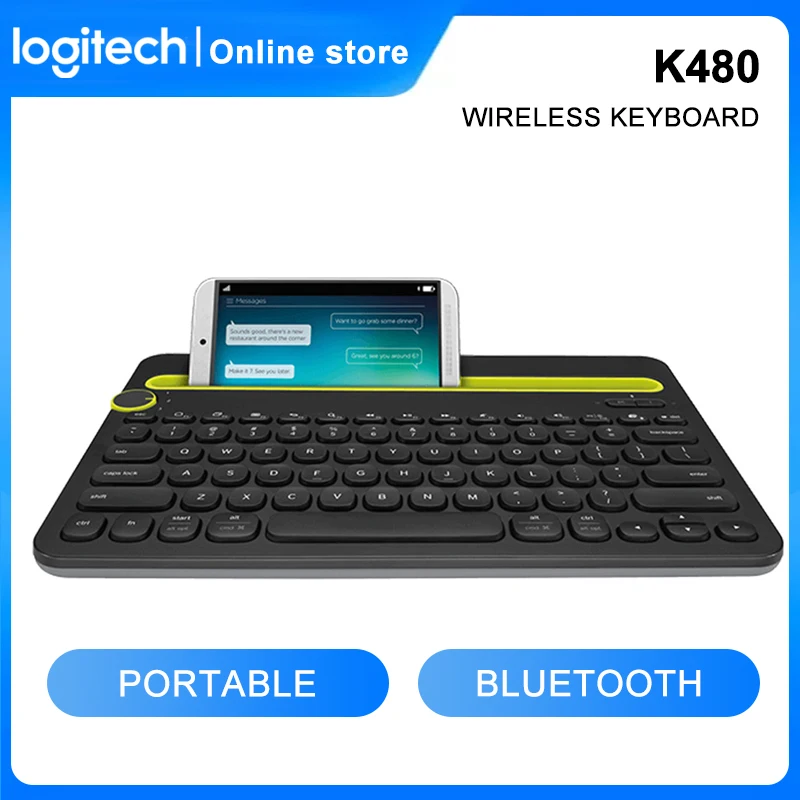 

Original Logitech K480 Bluetooth Keyboard Mobile Multi-Device thin Mini mute keyboard With Portable Pad Phone Holder Slot