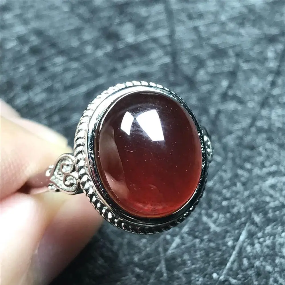 

14x12mm Natural Garnet Ring For Woman Lady Crystal Silver Orange Red Gemstone Love Ring Oval Beads Adjustable Ring Jewelry AAAAA