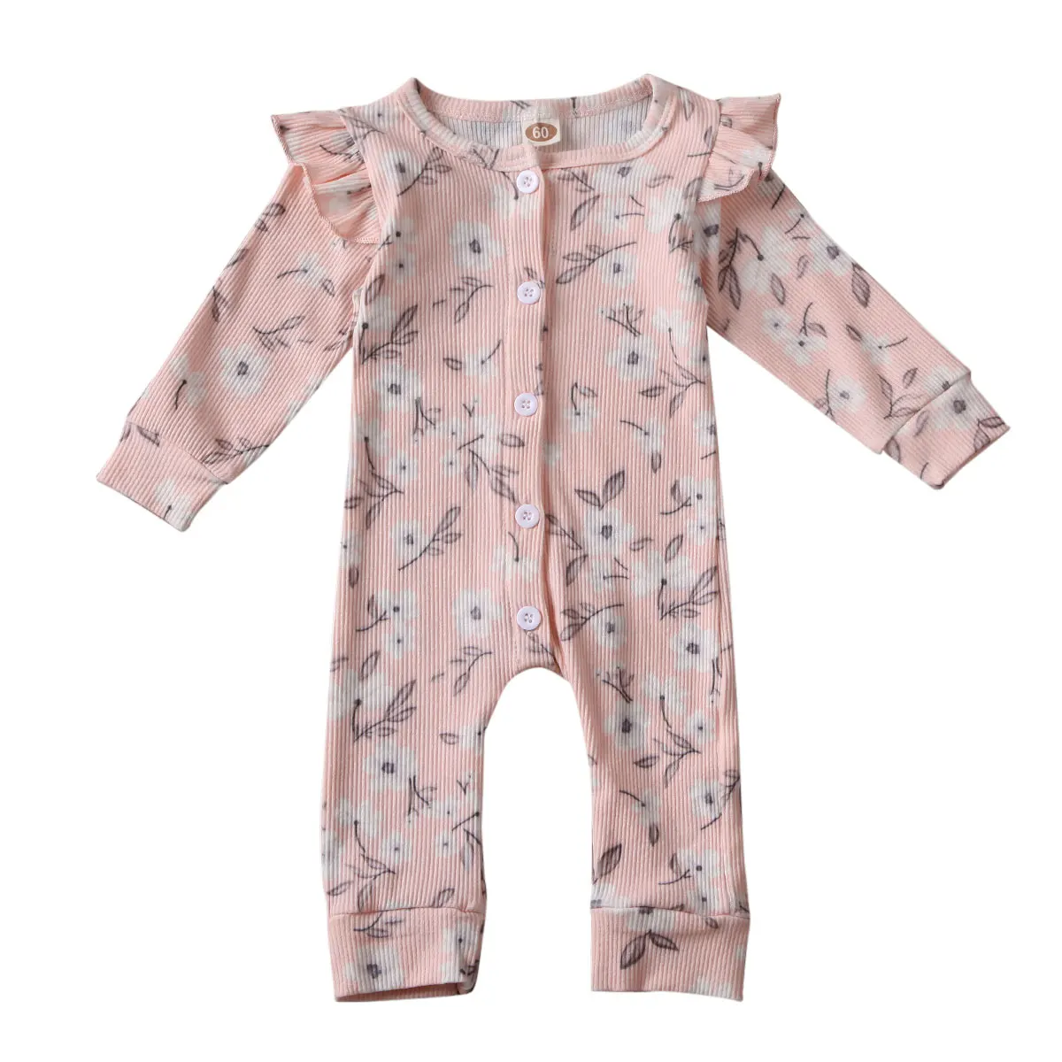 Коллекция года, брендовый комплект одежды с цветочным рисунком для новорожденных девочек возрастом от 0 до 24 месяцев, милый Зимний вязаный комбинезон в полоску с цветочным рисунком для девочек, хлопковый комбинезон - Цвет: Розовый